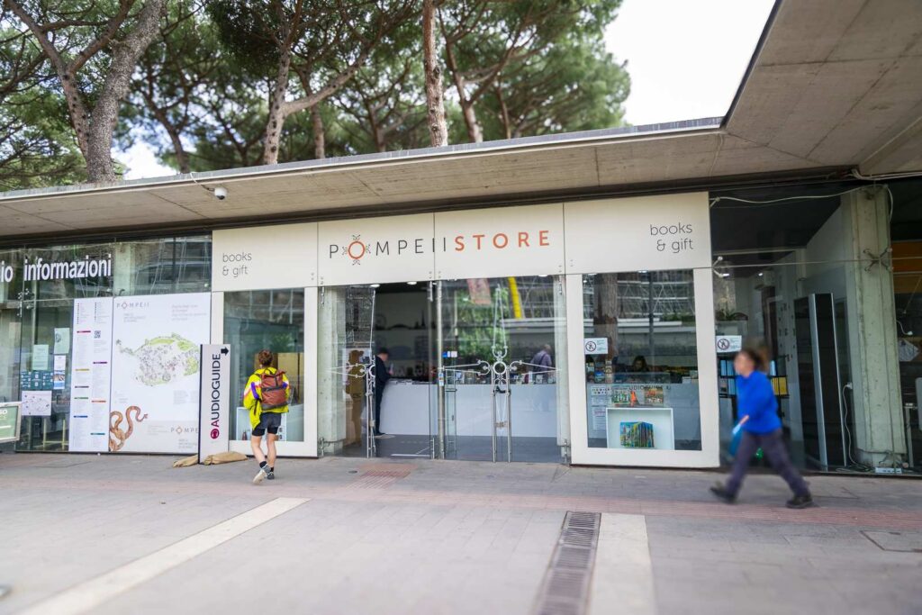 Infresso of the Pompeii Store, a bookstore and gift store at the entrance to Pompeii's excavations