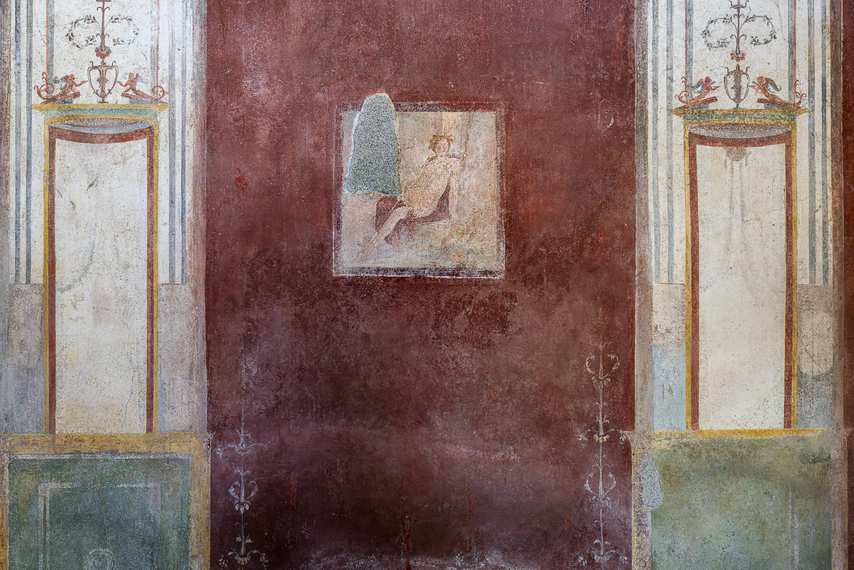 Fresco with partially damaged erotic scene, House of the Red Walls in Pompeii