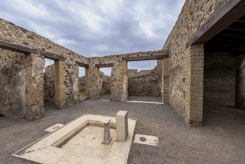 Atrium with impluvium and columns in the House of Sirico in Pompeii