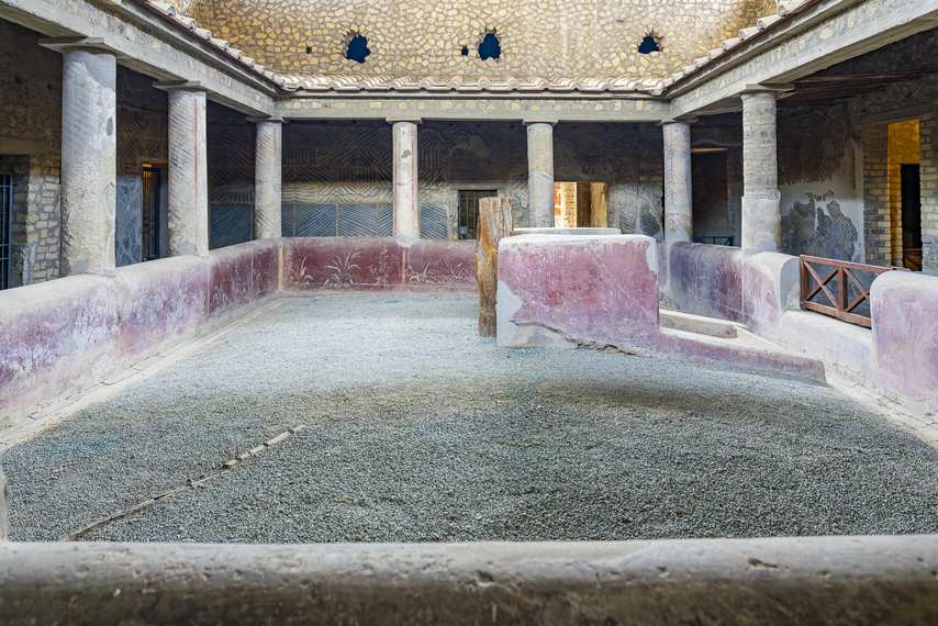 Atrium with impluvium and frescoed columns in the Villa of Poppea at Oplontis