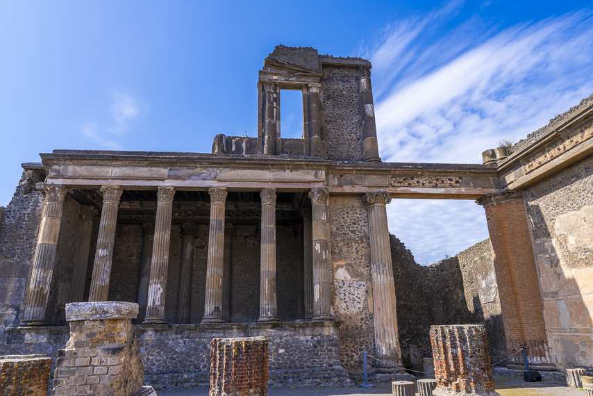 Columns and remains of the Roman Basilica of Pompeii