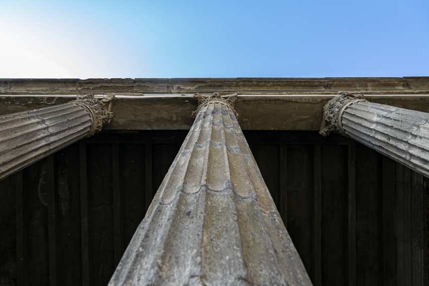 Columns seen from below in the Basilica of Pompeii