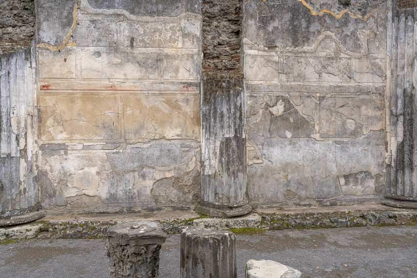 Frescoed walls and columns in the Basilica of Pompeii