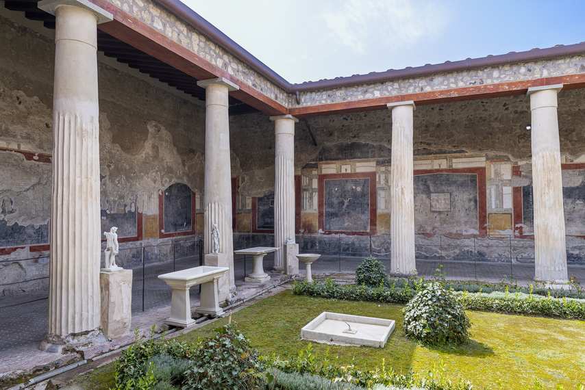 View of the colonnaded garden of the House of the Vettii in Pompeii
