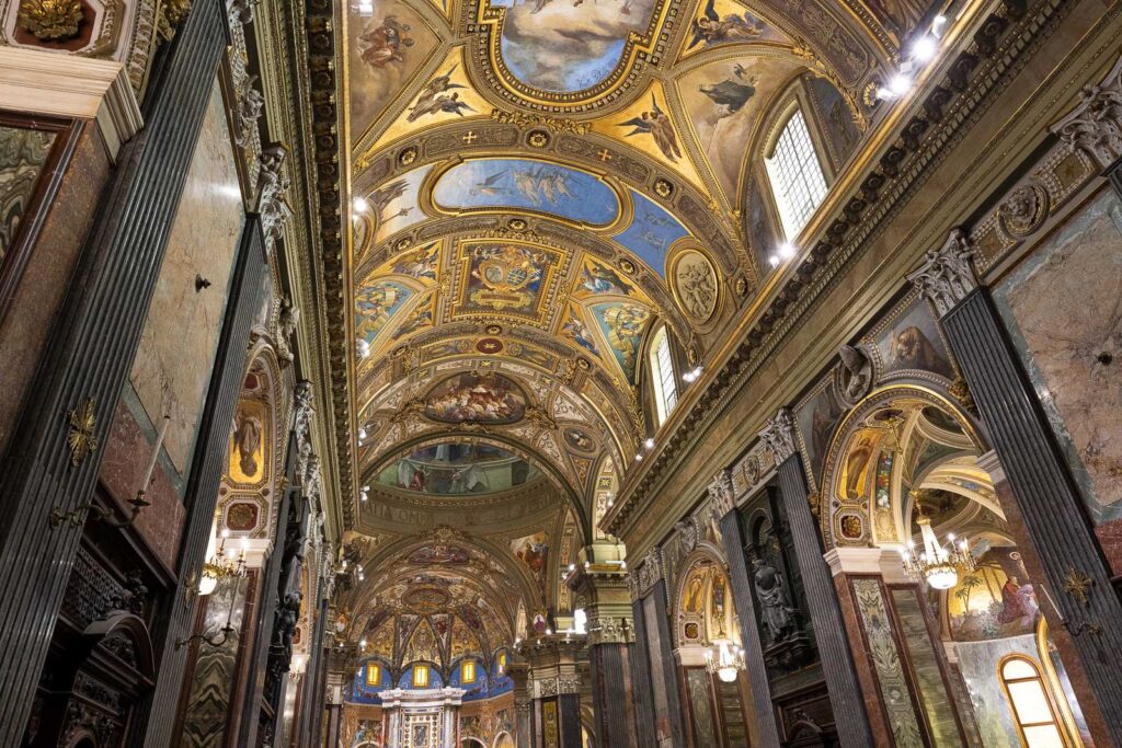 Frescoed vault and nave of the Shrine of Our Lady of Pompeii