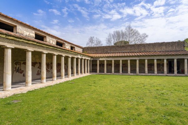 Front view of the peristyle with columns and garden in the Villa of Poppaea at Oplontis