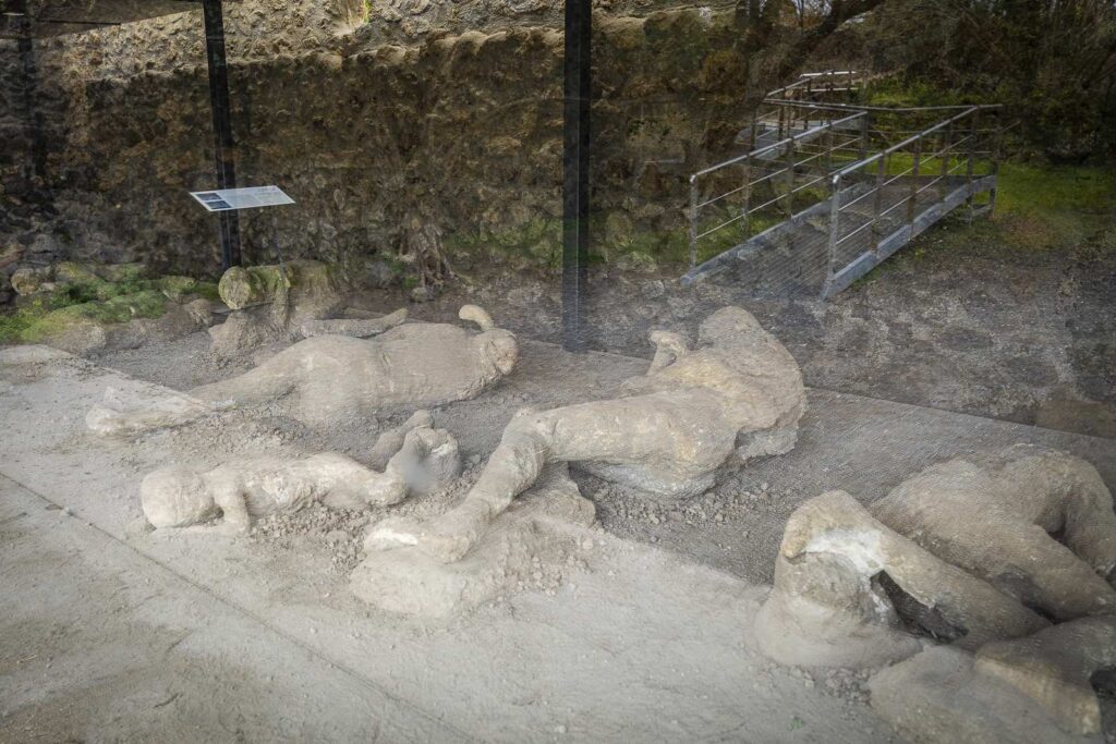Casts of victims in the shrine of the Garden of the Fugitives in Pompeii